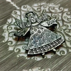 Silver Tone Pewter Guardian Angel Brooch Pin